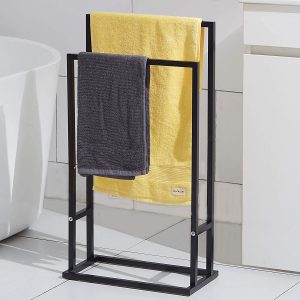 Bathroom Towel Rack, Free Standing 2 Tier Stainless Steel Floor Black Towel Racks